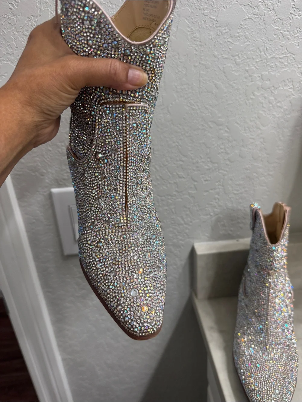 Betsey Johnson Iridescent Crystal Embellished Ankle Booties - Pink Accent